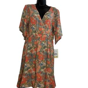 Rewind Multicolor Floral Dress Wrap Bodice large new